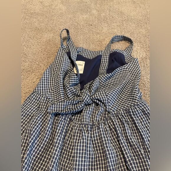 Draper James Martie Tie Back Dress in Navy Blue Gingham Seersucker Size 14 - Picture 4 of 7